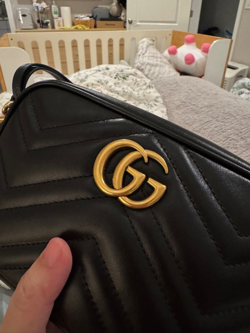 Gucci Black Quilted GG Marmont Crossbody with Gold Hardware